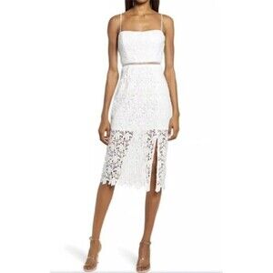 NEW $108 Floret Studios Floral Crochet Lace Overlay‎ Slit Shift Dress Large